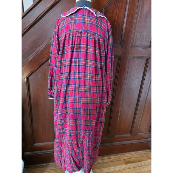 Charter Club Red Plaid Flannel Nightgown W Lace Trim Button Front 2X 100% Cotton - Picture 3 of 6